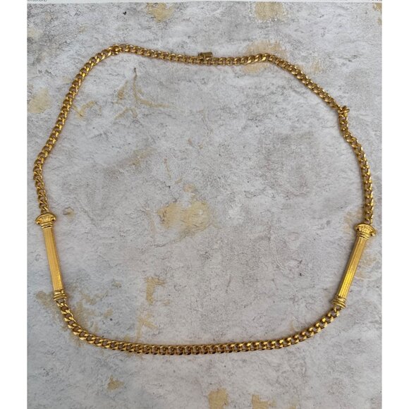 Rare Monet Vintage Gold Tone Flapper Style Necklace Chain with Column Pendants - Picture 1 of 6